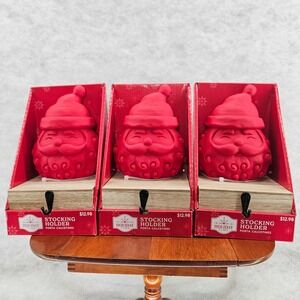 Holiday Time Santa Stocking Holder Red Christmas Fireplace Mantle‎ Decor New Lot